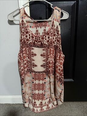 Mossimo Supply Co. Cream & Rust Printed Tank Top